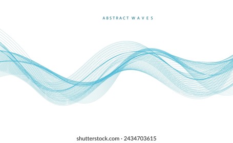 Abstract vector background with the smooth color wave. Smoke wavy lines. Vector blue waves background