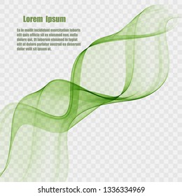 Abstract vector background with a smooth green wave. Smoky wavy lines on transparent background.