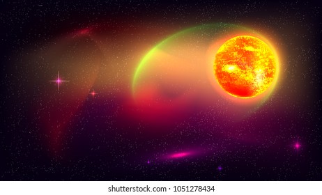 Abstract vector background. Solar system sun fantasy galaxy nebula rings cloud stars realistic wallpaper outer space deep night sky infinite image picture poster banner template planet high quality
