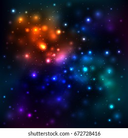 Abstract vector background with space and stardust. Beautiful neon background with glowing lights, postcard, invitation, poster, picture, card