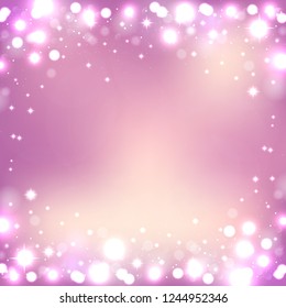 Abstract vector background with sparkles. Shiny defocused bokeh lights on pink background. Festive  background for card, flyer, invitation, placard, voucher.