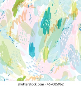 Abstract vector background with spots watercolor splashes in delicate pastel colors. Beautiful abstract texture fashion style 80 x memphis
