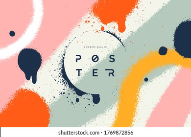 Abstract vector background with spray paint texture. Colorful graffiti backdrop with blots of paint and place for text. Contemporary poster concept. Art banner design. Grunge style.