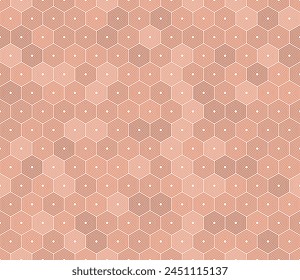 Abstract vector background. Stacked hexagons mosaic pattern. Orange color tones. Hexagon cells. Seamless pattern. Tileable vector illustration.