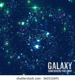 Abstract vector background with stars of distant galaxy. Illustration of deep space. Sparkles of stars and galaxies.  Unknown part of cosmos somewhere far away from Earth.