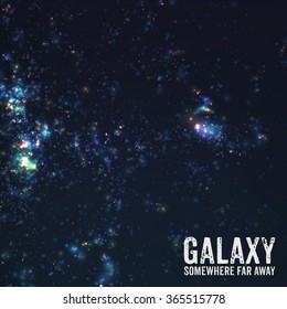 Abstract vector background with stars of distant galaxy. Illustration of deep space. Sparkles of stars and galaxies.  Unknown part of cosmos somewhere far away from Earth.