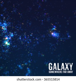 Abstract vector background with stars of distant galaxy. Illustration of deep space. Sparkles of stars and galaxies.  Unknown part of cosmos somewhere far away from Earth.