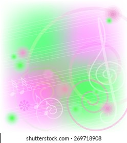 Abstract vector background with stave, notes, treble clef.