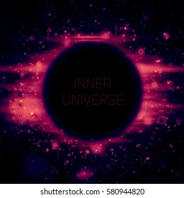 Abstract vector background of strange Black Hole in space. Shining stars falling into darkness. Sparkles of alien stars. Inner universe or subatomic world illustration. 