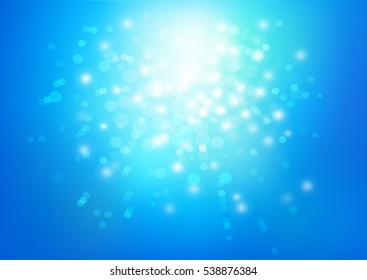 Abstract vector background. Sunlight coming through the water surface. View from below. Bokeh, glare.