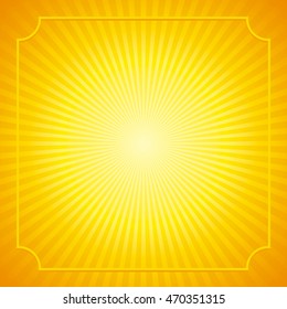 Abstract vector background with sunny rays pattern, design template in yellow and orange color