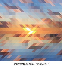 Abstract vector background, sunset palette, flash illustration, low poly background, abstract centered composition, abstract sunset colorful tile of geometric pattern, background vector illustration 