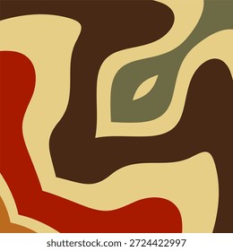 Abstract vector background with swirling shapes in earthy tones of brown, beige, red, and green.