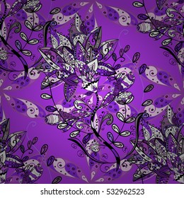 Abstract vector background, symbolical outline flowers on a lilac background. Vector.