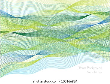abstract vector background with symmetrical blue and green waves and place for your text isolated on white background