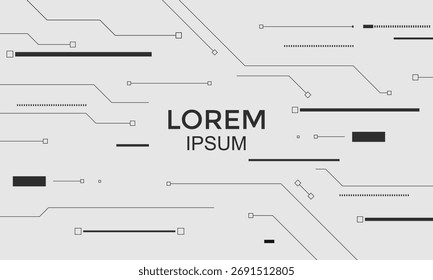 Abstract vector background or template featuring minimal, black and white circuit board lines and digital connection points, giving a clean, futuristic, and high-tech feel