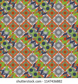 Abstract vector background. Tiles green, blue and gray background. Geometric seamless pattern.