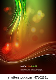 Abstract Vector Background - Transparent Lights and Wavy Foliage Decorations
