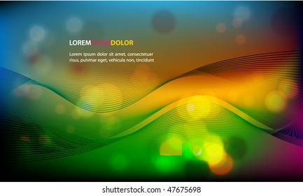 Abstract Vector Background - Transparent Lights on Colorful Waves