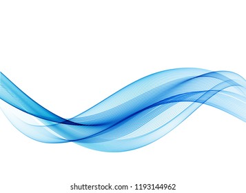 Abstract vector background with transparent smooth Blue color wave. Smoke wavy lines.