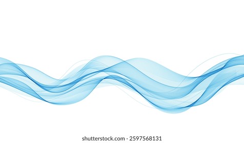 Abstract vector background, transparent waved lines for brochure, website, flyer design. Blue smoke wave.