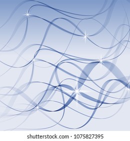 Abstract vector background, transparent wavy lines for brochure, website, flyer design. A blue smoke wave on a blue background with luminous stars.