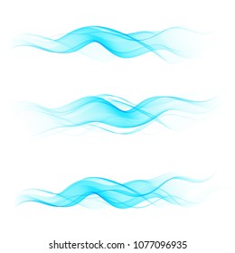 Abstract vector background, transparent wavy lines for brochure, website, flyer design. Set of blue-blue smoke waves.