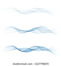 Abstract vector background, transparent wavy lines for brochure, website, flyer design. Blue smoke wave. Set of blue waves.