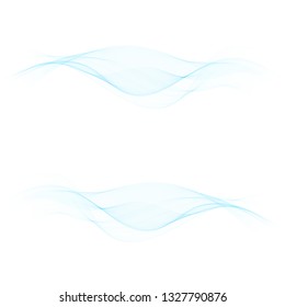 Abstract vector background, transparent wavy lines for brochure, website, flyer design. Blue smoke wave. Set of blue waves.
