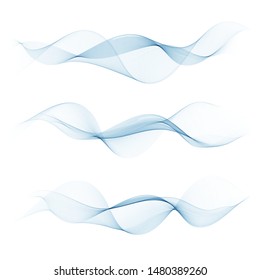 Abstract vector background, transparent wavy lines for brochure, website, flyer design. Blue smoke wave. Set of blue waves.
