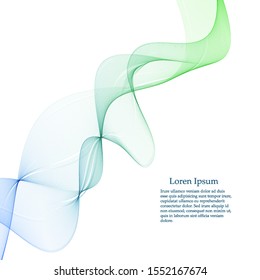 Abstract vector background, transparent wavy lines for brochure, website, flyer design. Blue - green smoke wave.