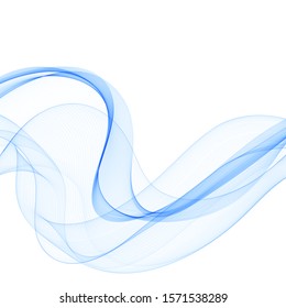 Abstract vector background, transparent wavy lines for brochure, website, flyer design. Blue smoky wave.