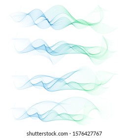 Abstract vector background, transparent wavy lines for brochure, website, flyer design. A wave of blue and green smoke. Set