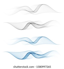 Abstract vector background, transparent wavy lines for brochure, website, flyer design. Gray and blue smoke waves. Set of gray and blue waves.