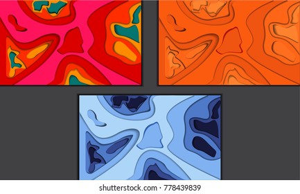 Abstract vector background in trendy colours scheme. Multi layers papercut illustration. Cut out 3d texture. different colors