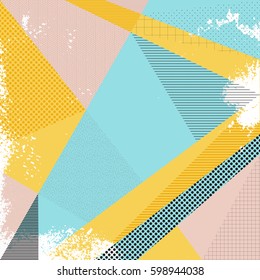Abstract vector background in trendy retro 80s, 90s memphis style. Universal card, pastel colors. Retro design, fashion art. Modern abstract design poster, cover, card design. Geometric background