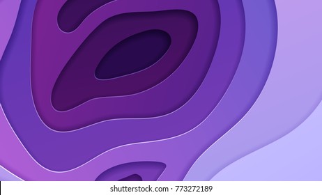 Abstract vector background in trendy ultra violet color scheme. Multi layers papercut illustration. Cut out 3d purple texture for wide screen.