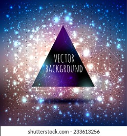 Abstract vector background with a triangle with lights flickering, bokeh and stars constellation cosmos