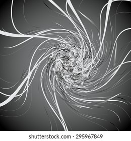 Abstract vector background with twisting, rotating distortion effect, spinning grayscale, black and white pattern, background.