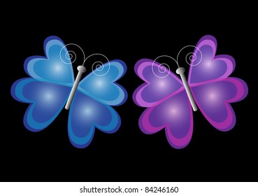 abstract vector background with two gradient butterflies isolated on black background,butterfly,insect,love,couple,valentine,page layout,creative computer graphic design
