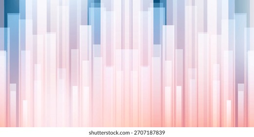 Fondo de Vector Abstractas con capas de Vertical de rectángulos degradados, líneas gruesas en tonos melocotón suave, rosa y azul. Plantilla de diseño de Vector geométrico moderno para uso digital decorativo y creativo.