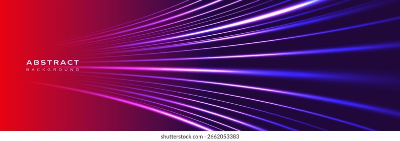 Abstract vector background with vibrant red to dark blue gradient.
Glowing curved light lines in purple and blue, perfect for web design, covers, and presentations.