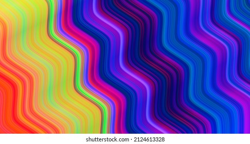 Abstract vector background. Vibrant spectrum flowing lines on staircase shapes. Psychedelic fantasy wavy backdrop.