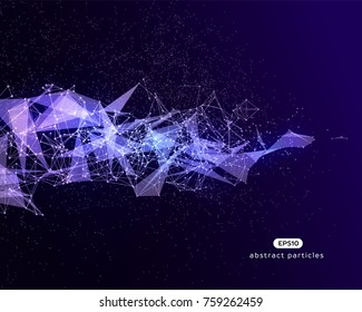 Abstract vector background with violet cybernetic particles on black background.