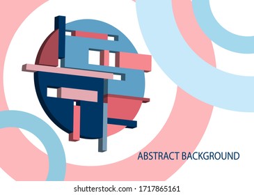 Abstract vector background. Volumetric geometric shapes blue, cyan, pink color. Cover design for magazine, book, screensaver, banner.
