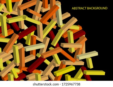Abstract vector background. Volumetric geometric yellow and orange scattered rectangles. Cover design for magazine, book.