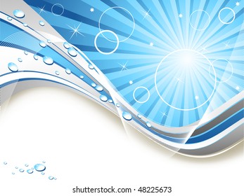 abstract vector background with water drops and wavy lines