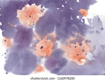 Abstract vector background watercolor ultra violet with orange spots. Tracing of of the real watercolor work. 
