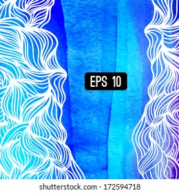Abstract vector background. Watercolor background with waves. Blue watercolour banner. Vector illustration. Wavy graphic. Painted image. Can be used for card (postcard), menu, banner, web, printing