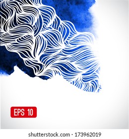 Abstract vector background. Watercolor background with waves. Blue watercolour banner. Vector illustration. Wavy graphic. Painted image. Can be used for card (postacard), menu, banner, web, printing